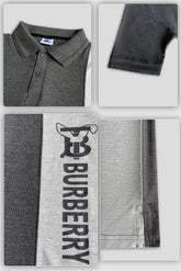 BURBARY PANEL Men’s Branded Cotton PQ Shirt in Charcoal-Grey